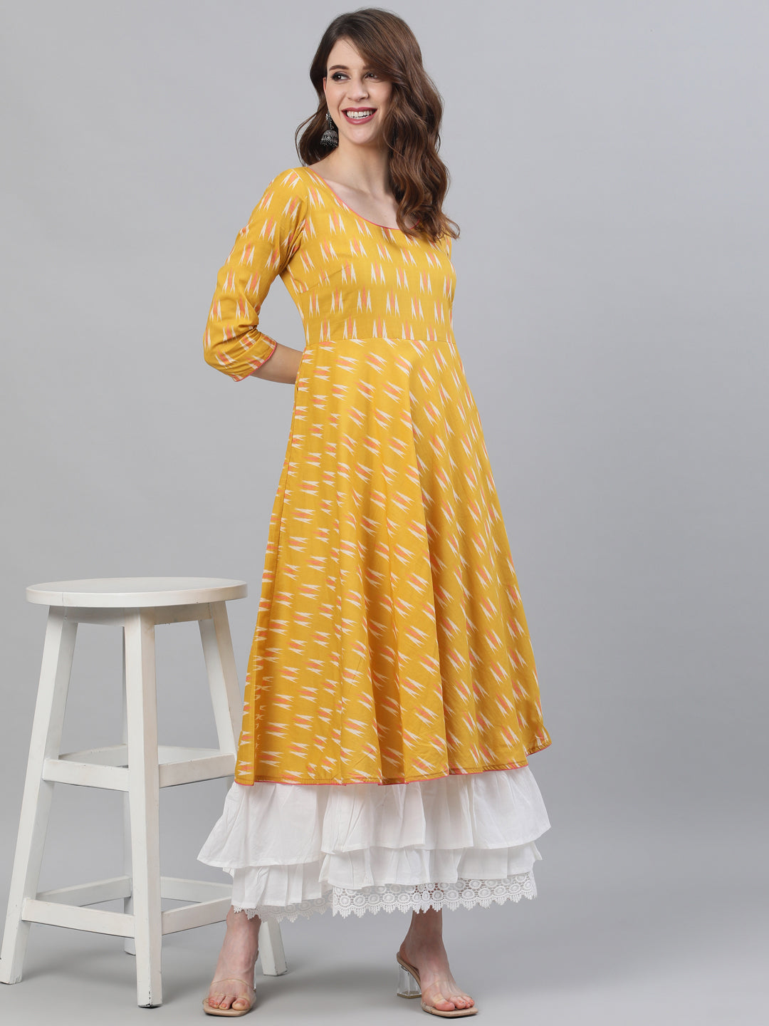 Yellow Ikat Designed Maxi Dress