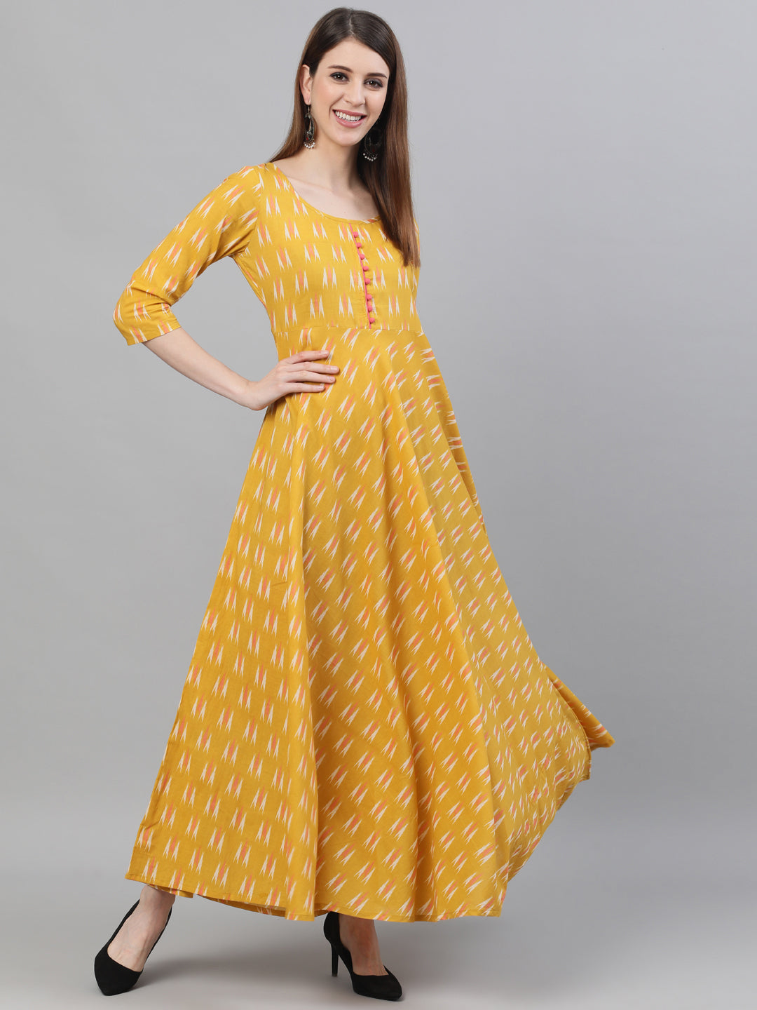 Yellow Ikat Designed Maxi Dress