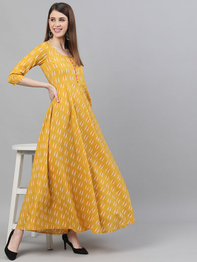 Yellow Ikat Designed Maxi Dress