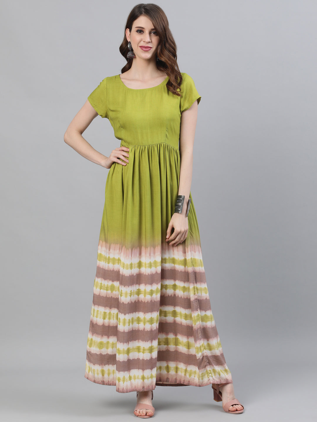 Green Tie & Dye Fit And Flare Dress