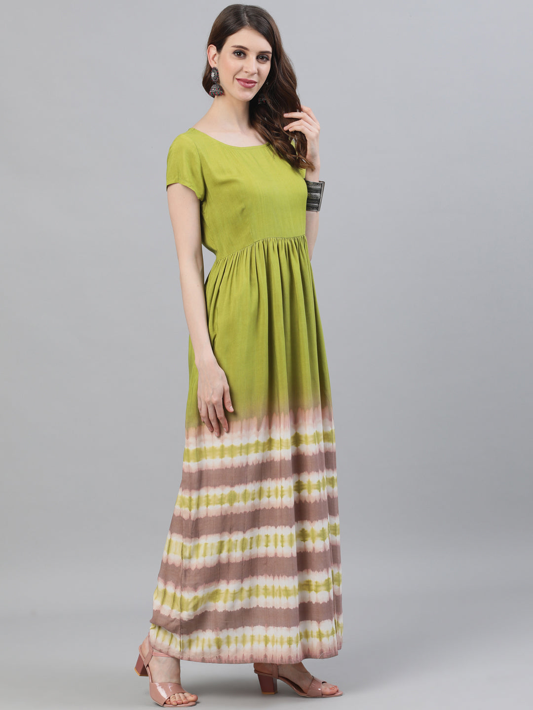 Green Tie & Dye Fit And Flare Dress