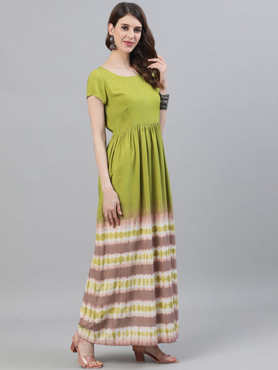 Green Tie & Dye Fit And Flare Dress