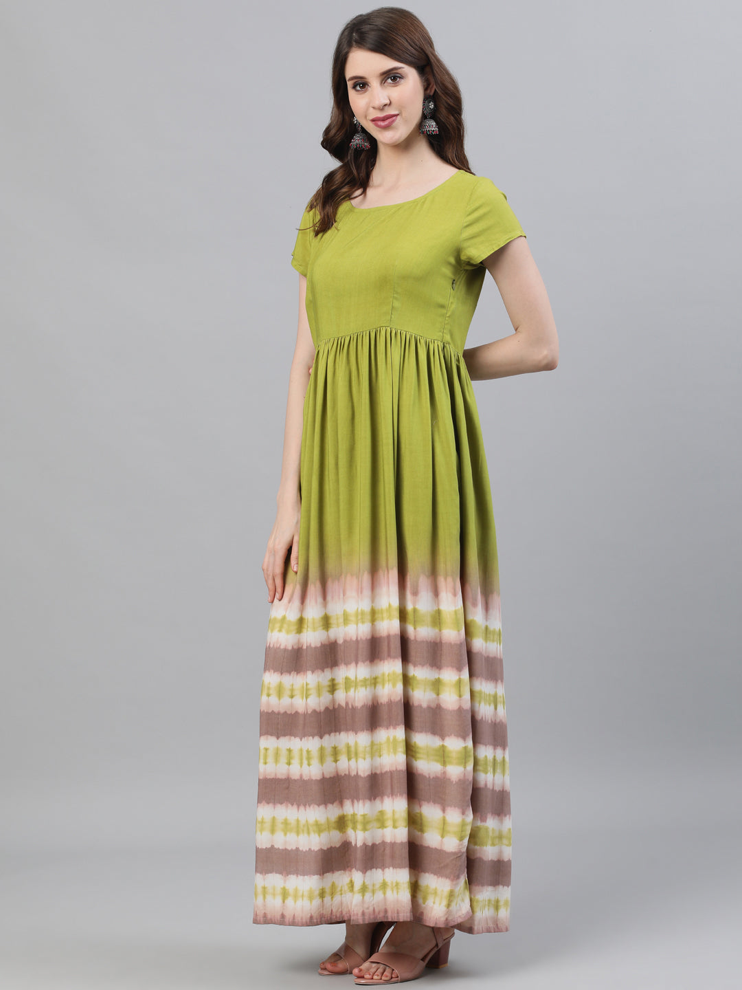 Green Tie & Dye Fit And Flare Dress