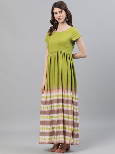 Green Tie & Dye Fit And Flare Dress