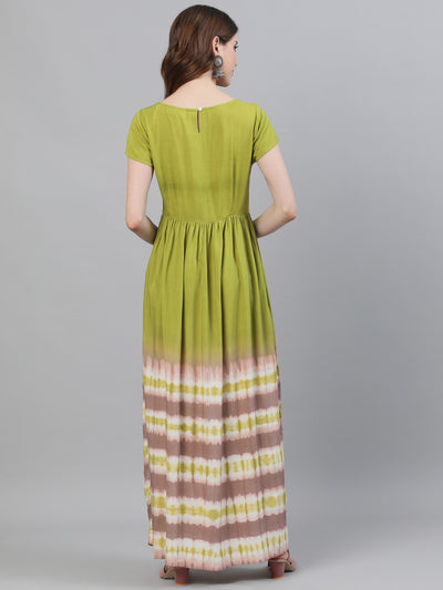 Green Tie & Dye Fit And Flare Dress