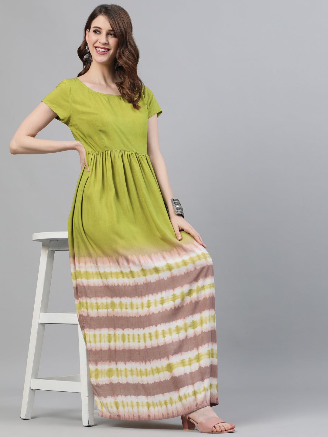 Green Tie & Dye Fit And Flare Dress