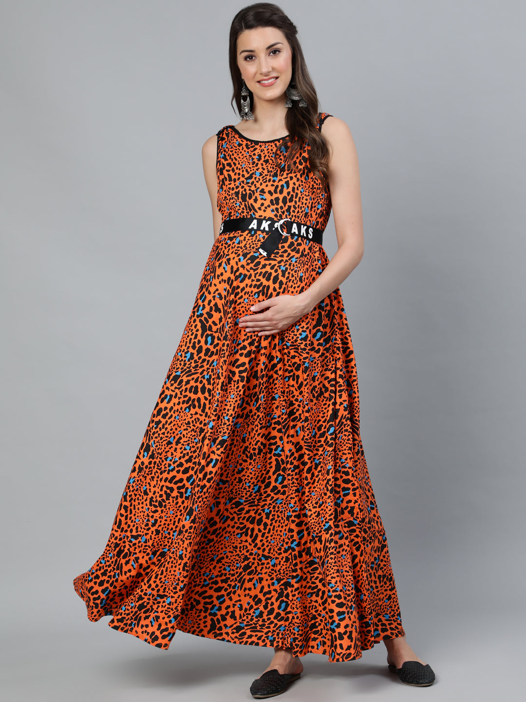 Orange Animal Print Maxi Dress