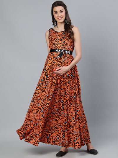 Orange Animal Print Maxi Dress