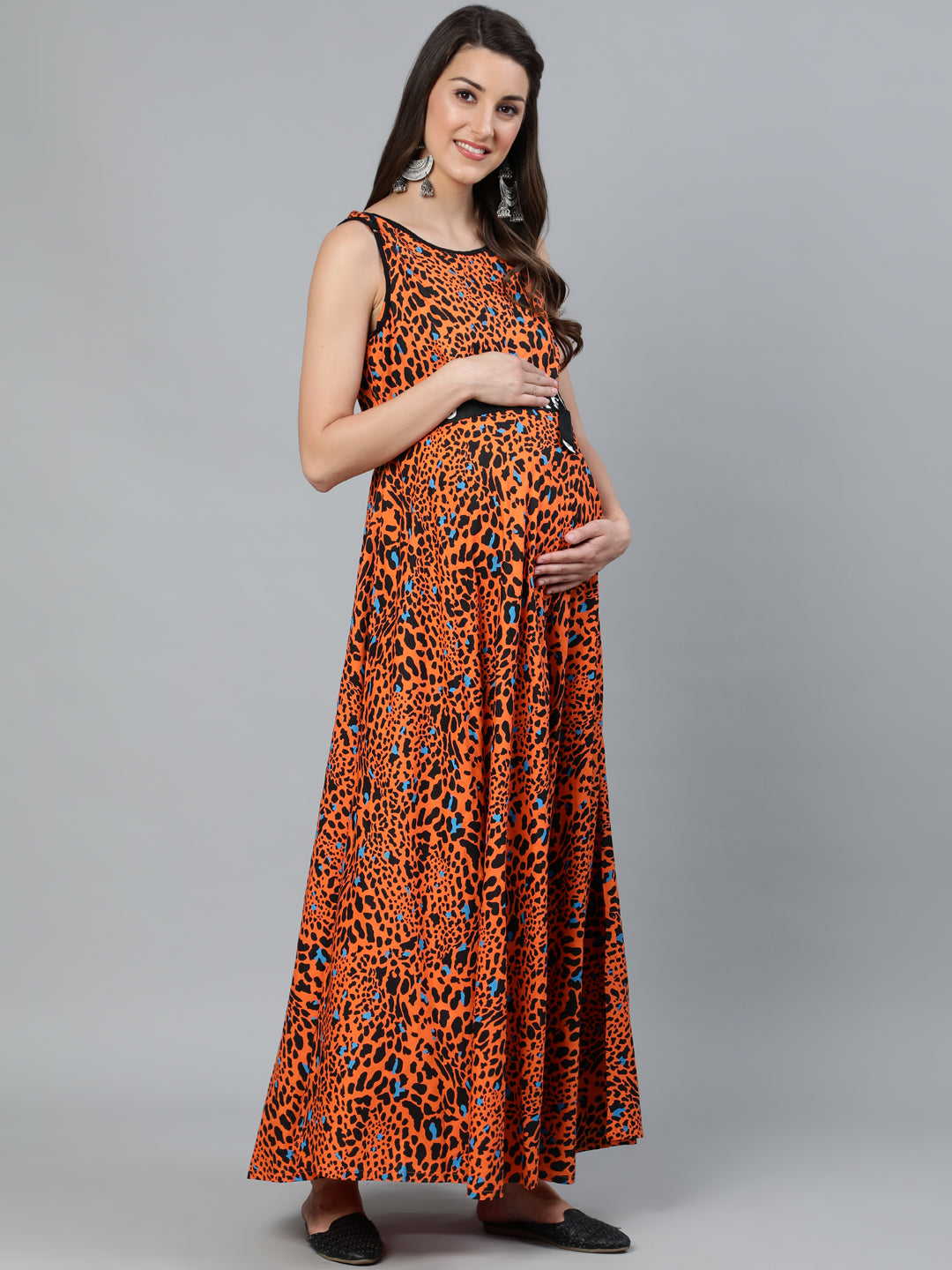 Orange Animal Print Maxi Dress