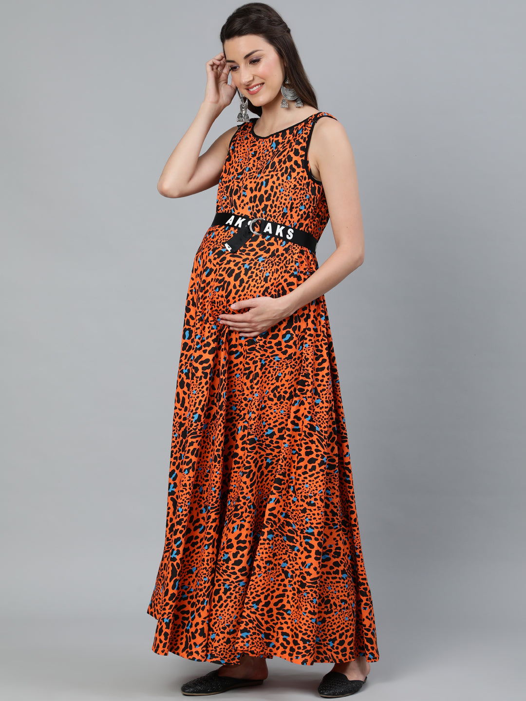 Orange Animal Print Maxi Dress