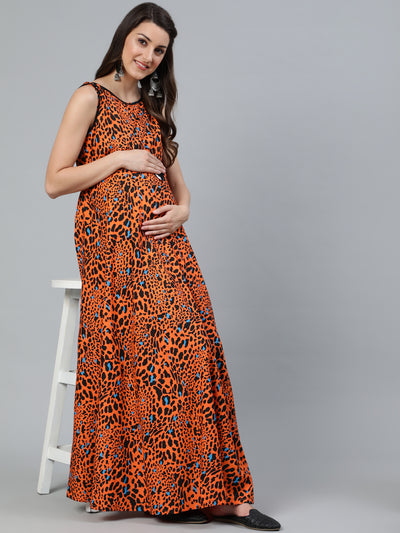 Orange Animal Print Maxi Dress