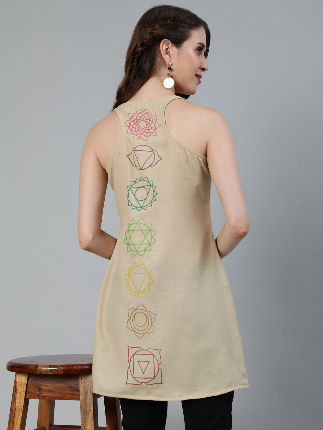 Beige Seven Chakras Block Print Tunic