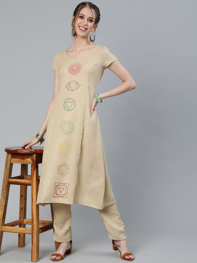 Beige Seven Chakras A-Line Kurta