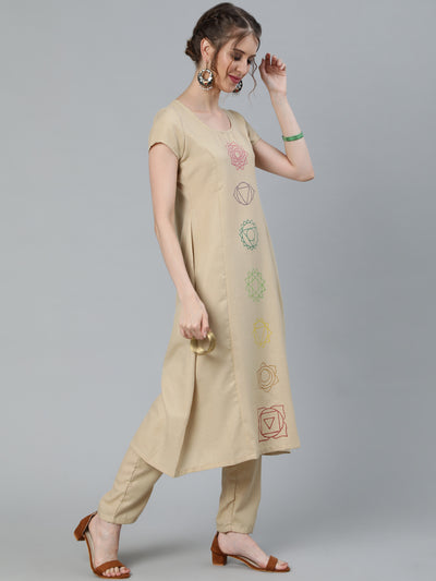 Beige Seven Chakras A-Line Kurta