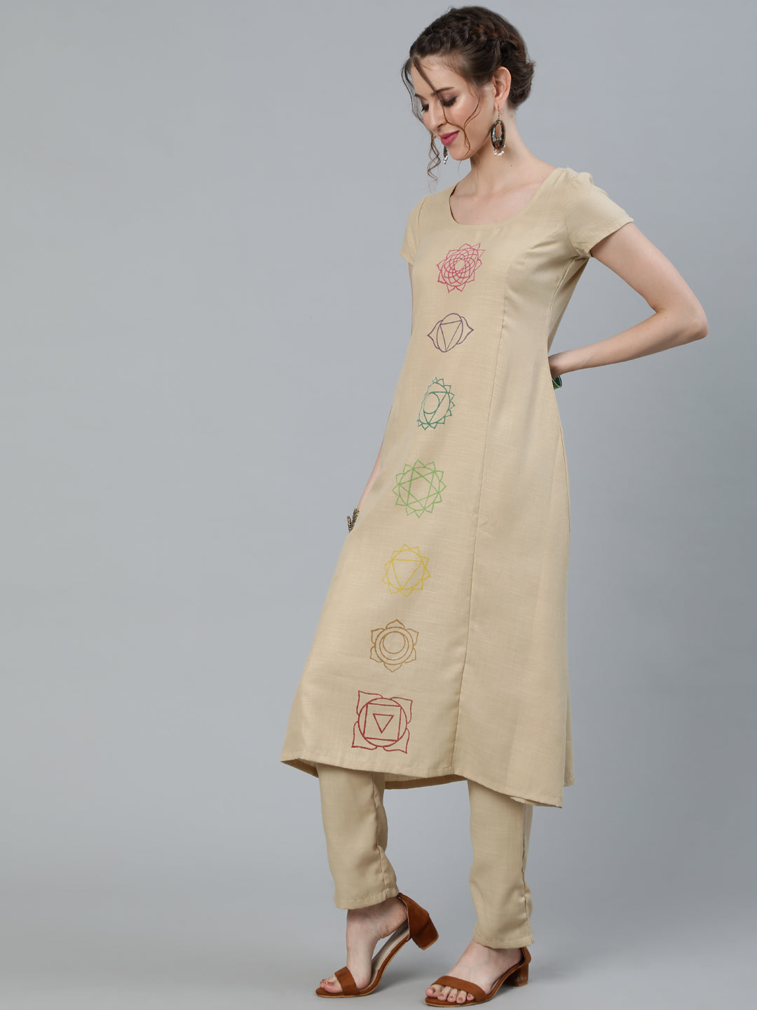 Beige Seven Chakras A-Line Kurta