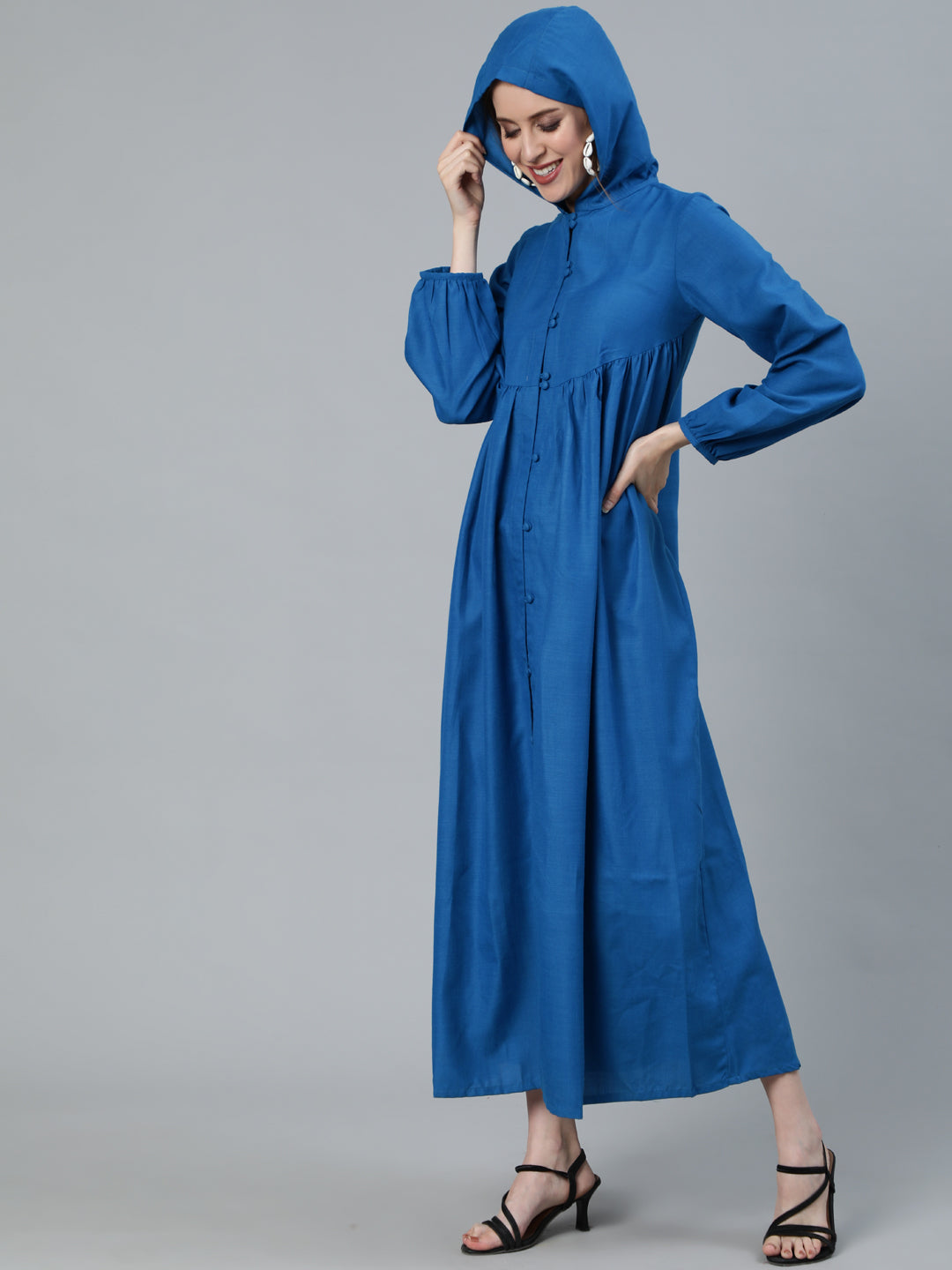 Blue Maxi Dress With Hood