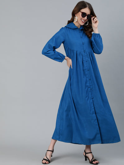 Blue Maxi Dress With Hood
