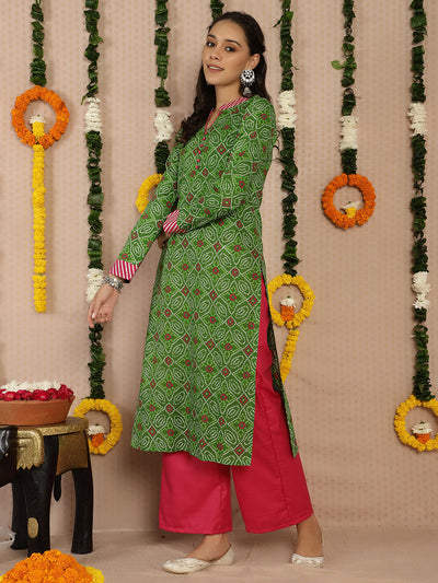 Green Bandhani Print Kurta