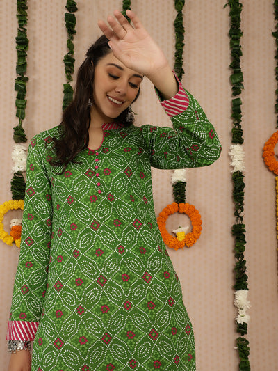 Green Bandhani Print Kurta