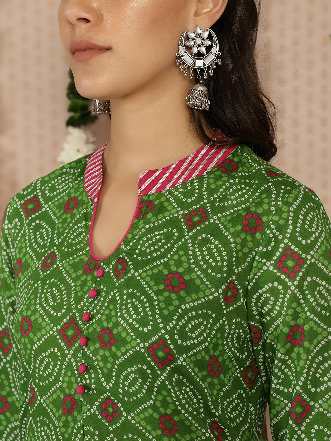 Green Bandhani Print Kurta