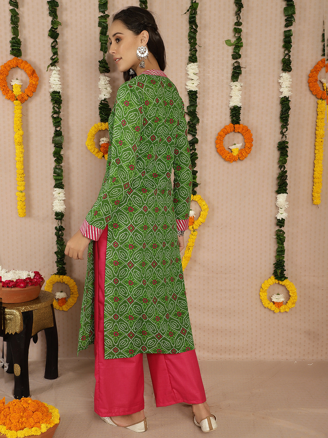 Green Bandhani Print Kurta