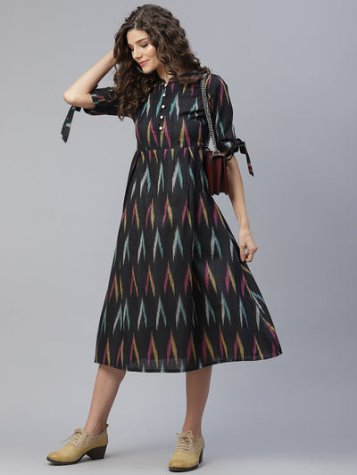 Black Ikat A-Line Midi Dress