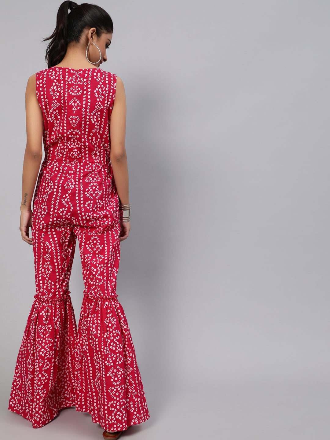 Pink Printed Flared Jumpsuit