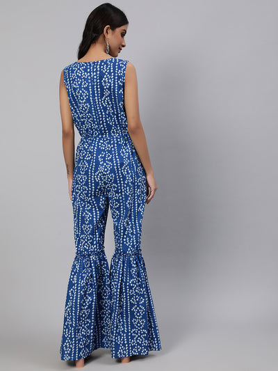 Blue Bandhani Print Jumpsuit