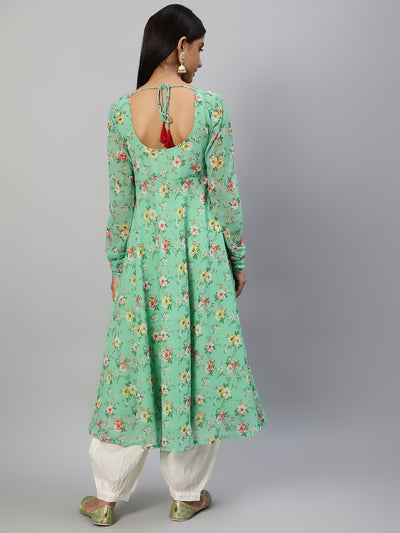 Green Floral Printed Anarkali Kurta