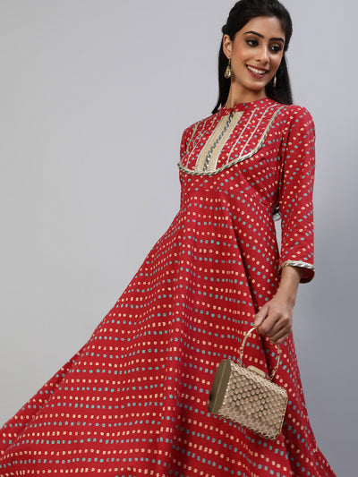 Red Bandhani Print Anarkali