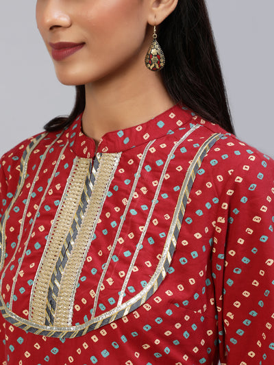 Red Bandhani Print Anarkali