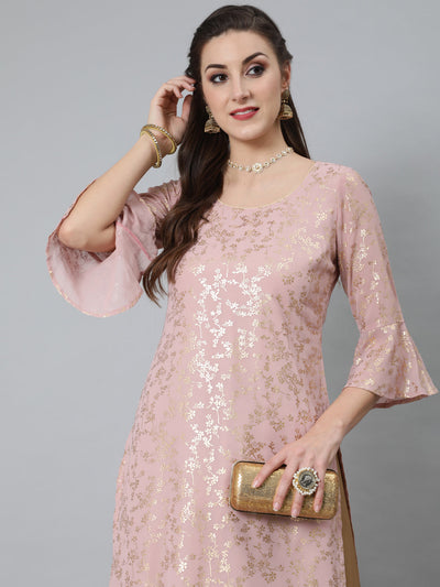 Pink Foil Print Kurta