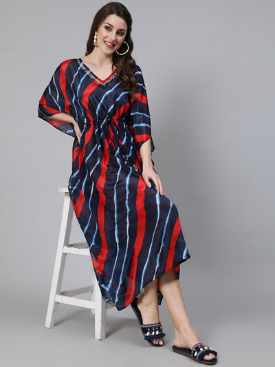 Navy Blue Striped A-Line Dress