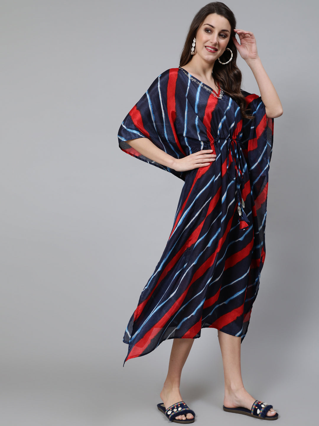 Navy Blue Striped A-Line Dress