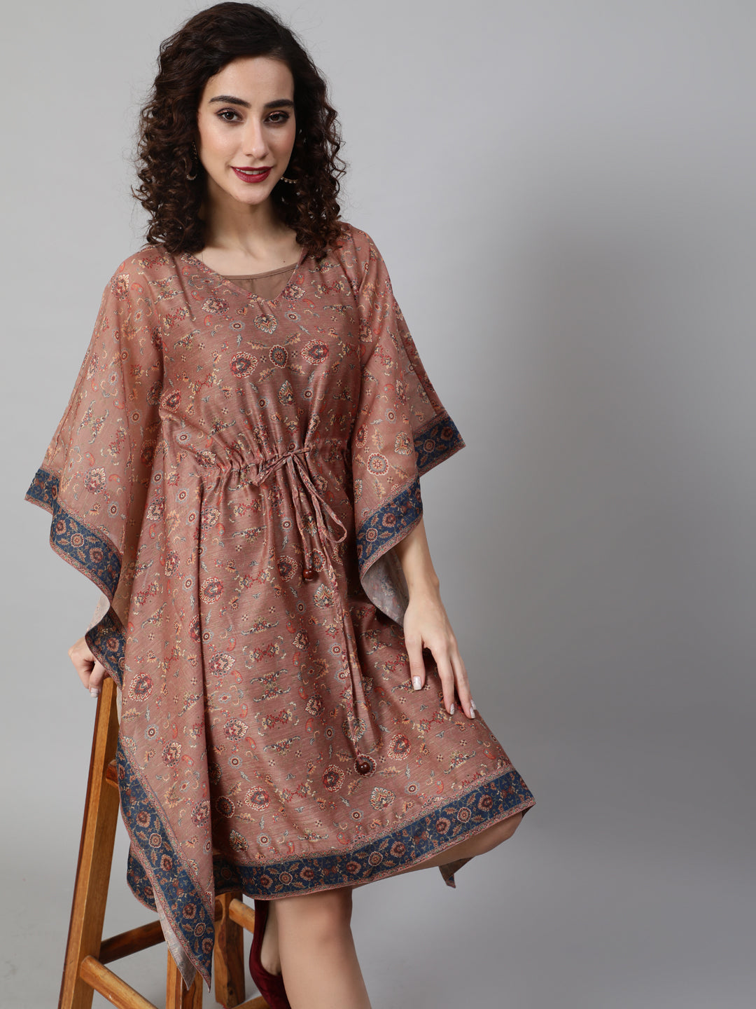 Brown Printed Kaftan Dress