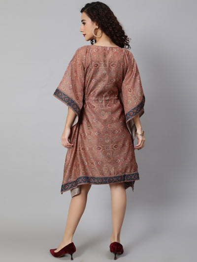 Brown Printed Kaftan Dress