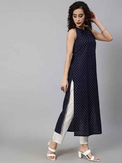 Navy Blue Printed Kurta