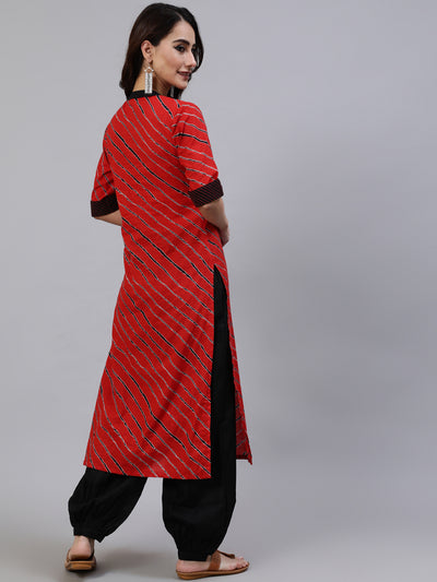 Red Leheriya Print Button Down Kurta