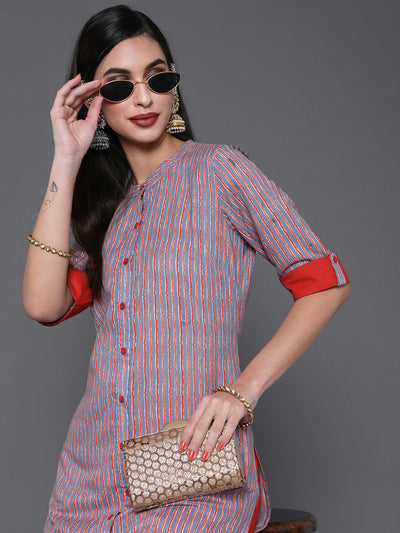 Red Striped Straight Kurta