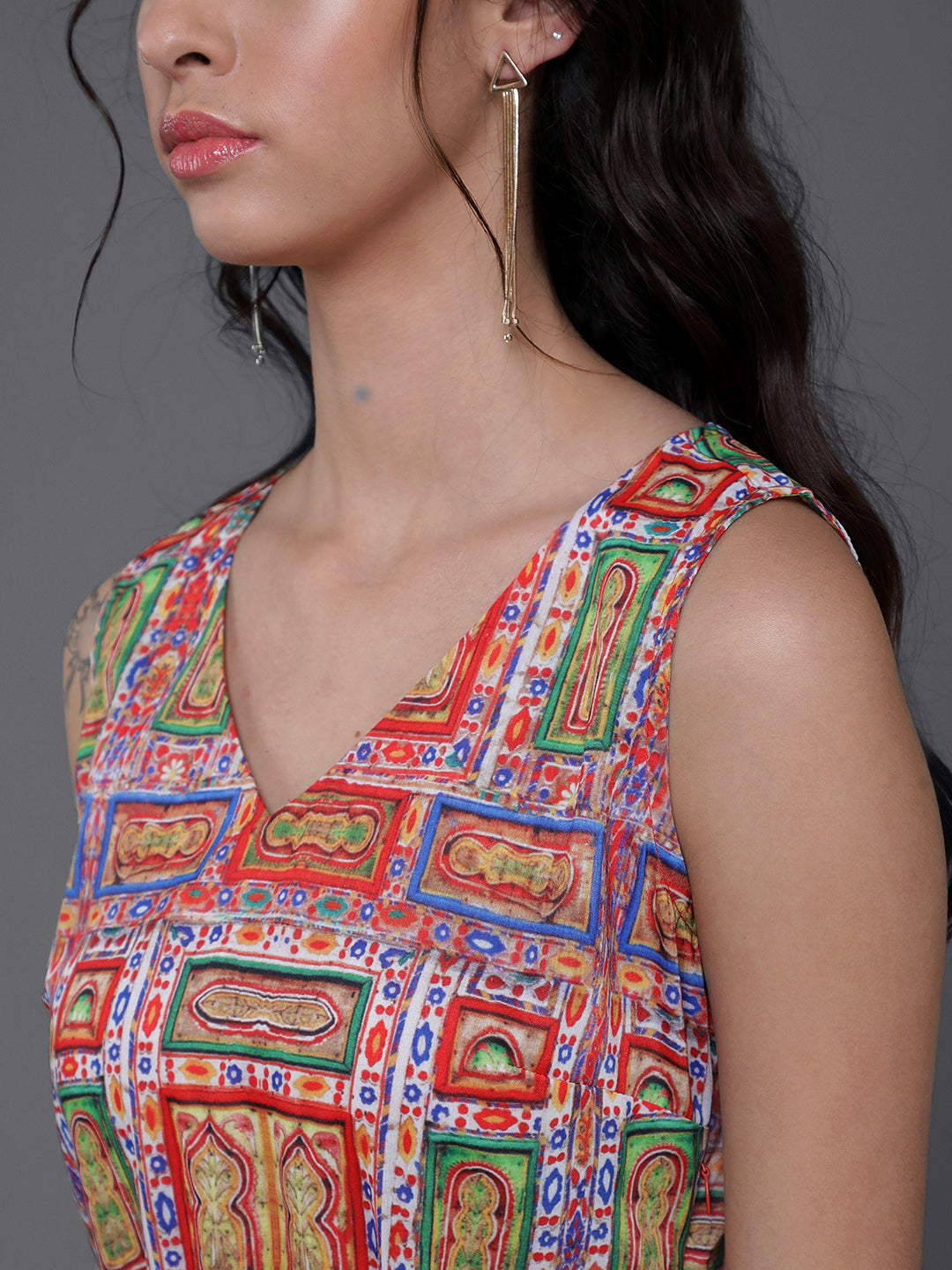 Multicolor Printed Slit Maxi Dress