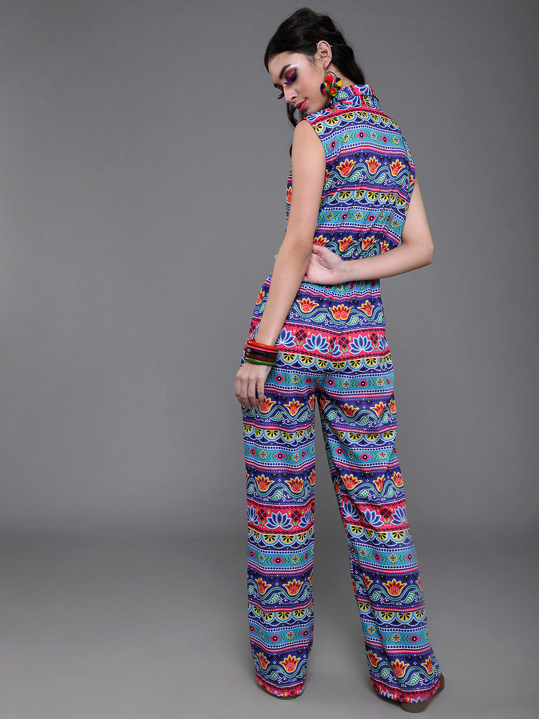 Blue & Pink Floral Print Jumpsuit