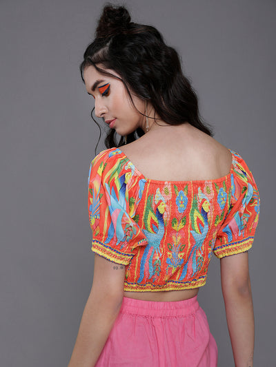 Orange & Blue Printed Crop Top