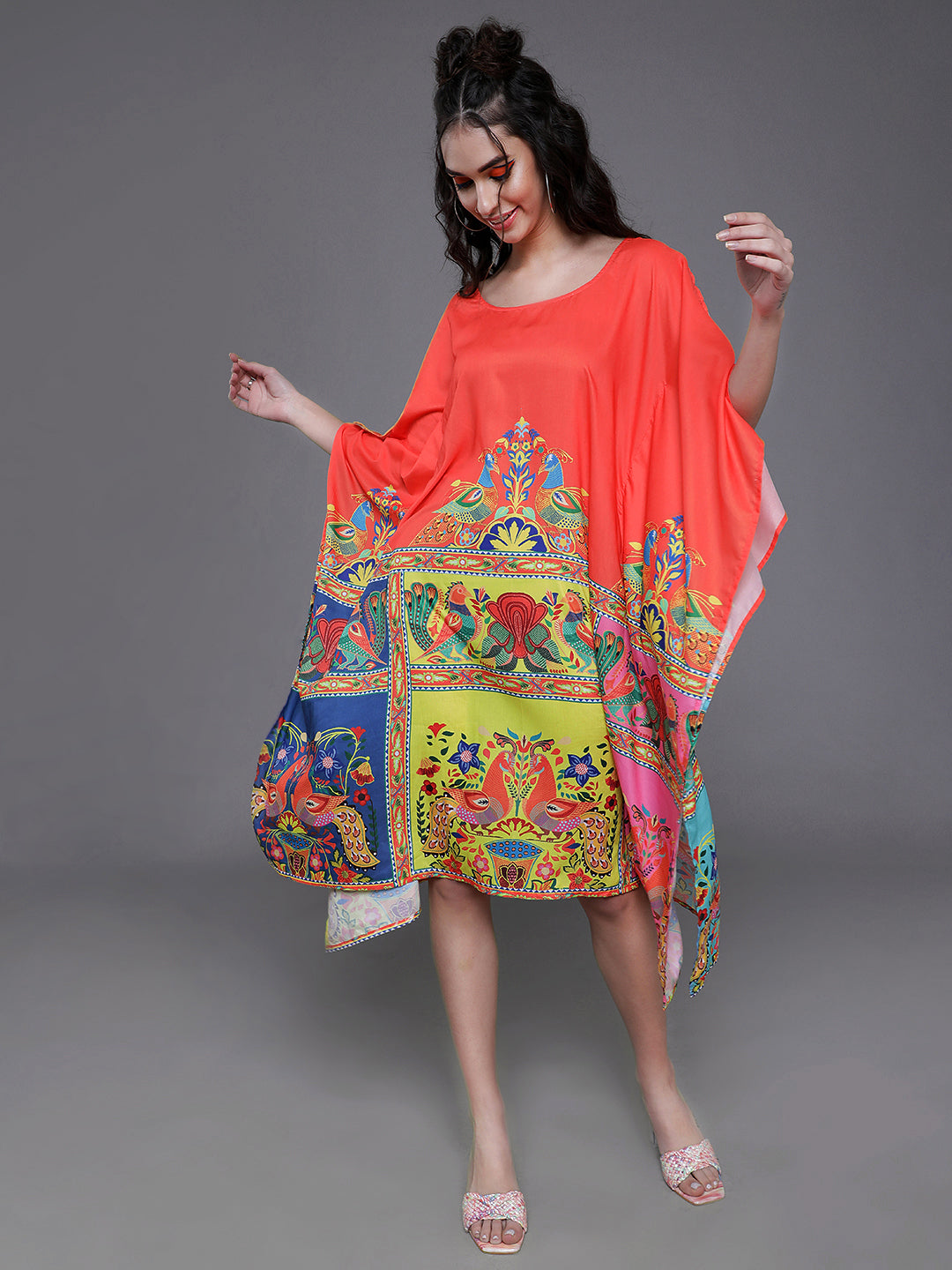 Orange & Yellow Abstract Print Kaftan Dress