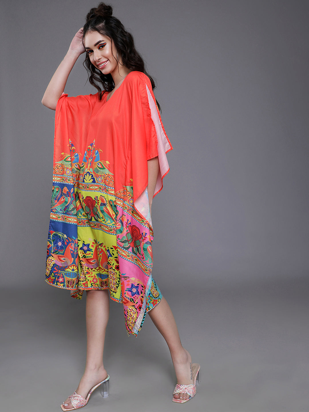 Orange & Yellow Abstract Print Kaftan Dress