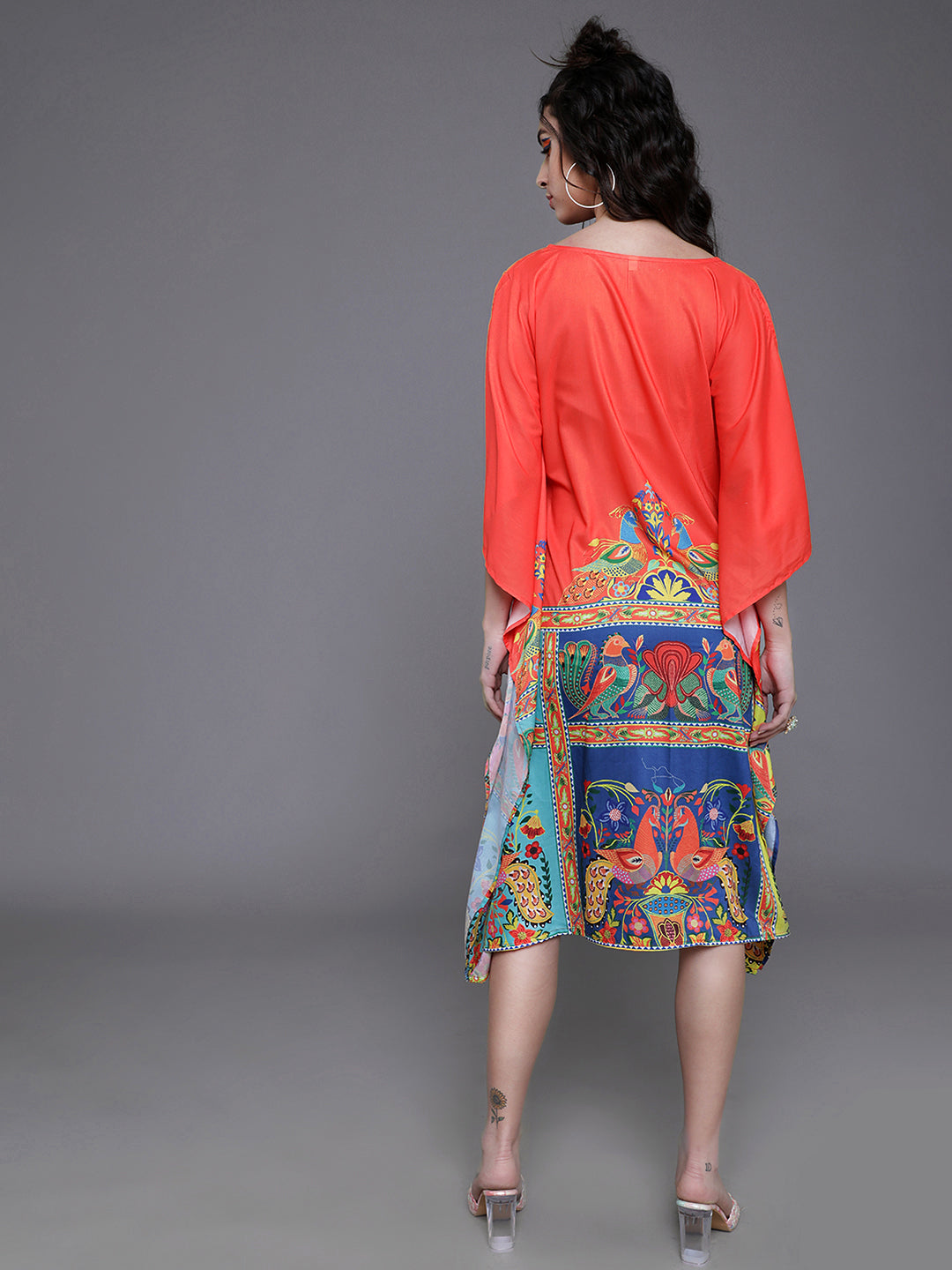 Orange & Yellow Abstract Print Kaftan Dress