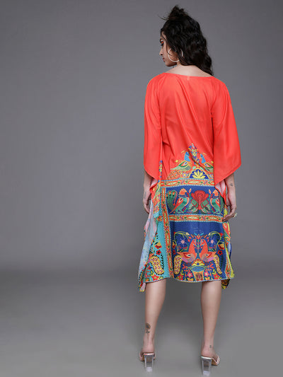 Orange & Yellow Abstract Print Kaftan Dress