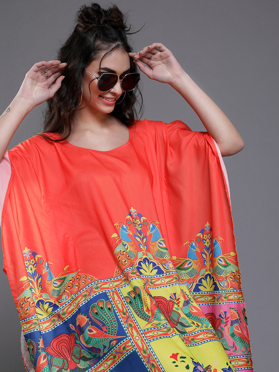 Orange & Yellow Abstract Print Kaftan Dress