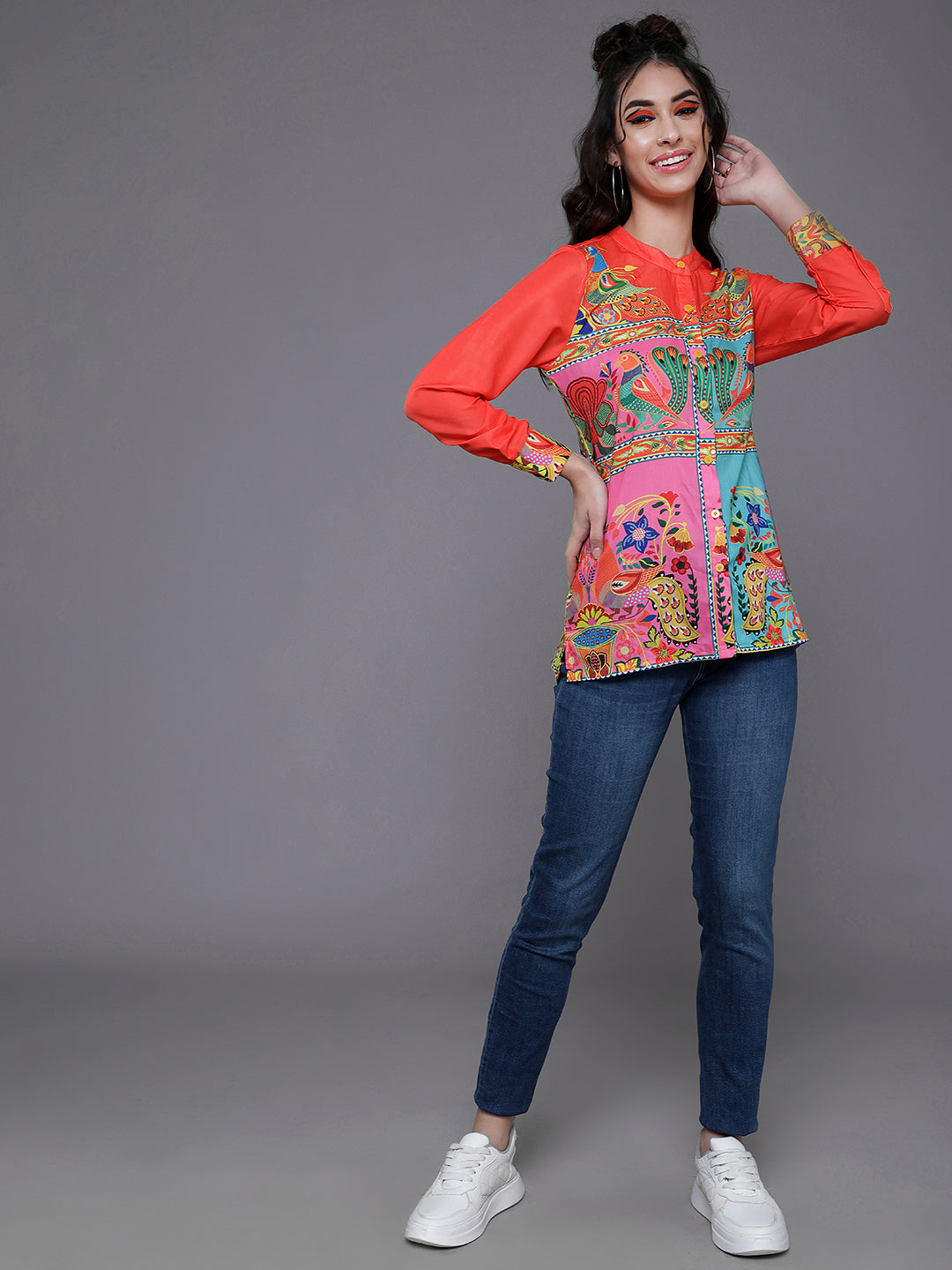 Orange & Pink Abstract Printed Shirt