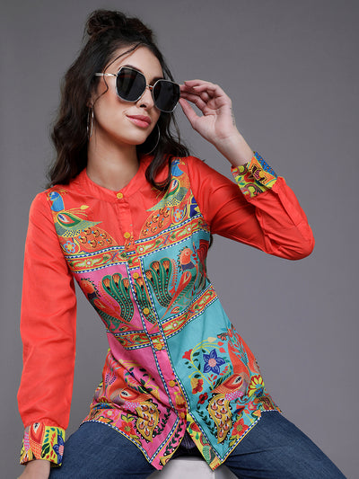 Orange & Pink Abstract Printed Shirt