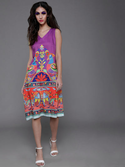 Purple Abstract Print Shift Dress